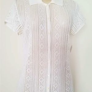 VTG BANANA REPUBLIC LADIES KNITTED WHITE TOP /SWEATER 100% COTTON SIZE M #767